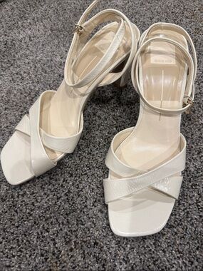 Dolce Vita Off-White Crisscross Ankle-Strap Block Heels